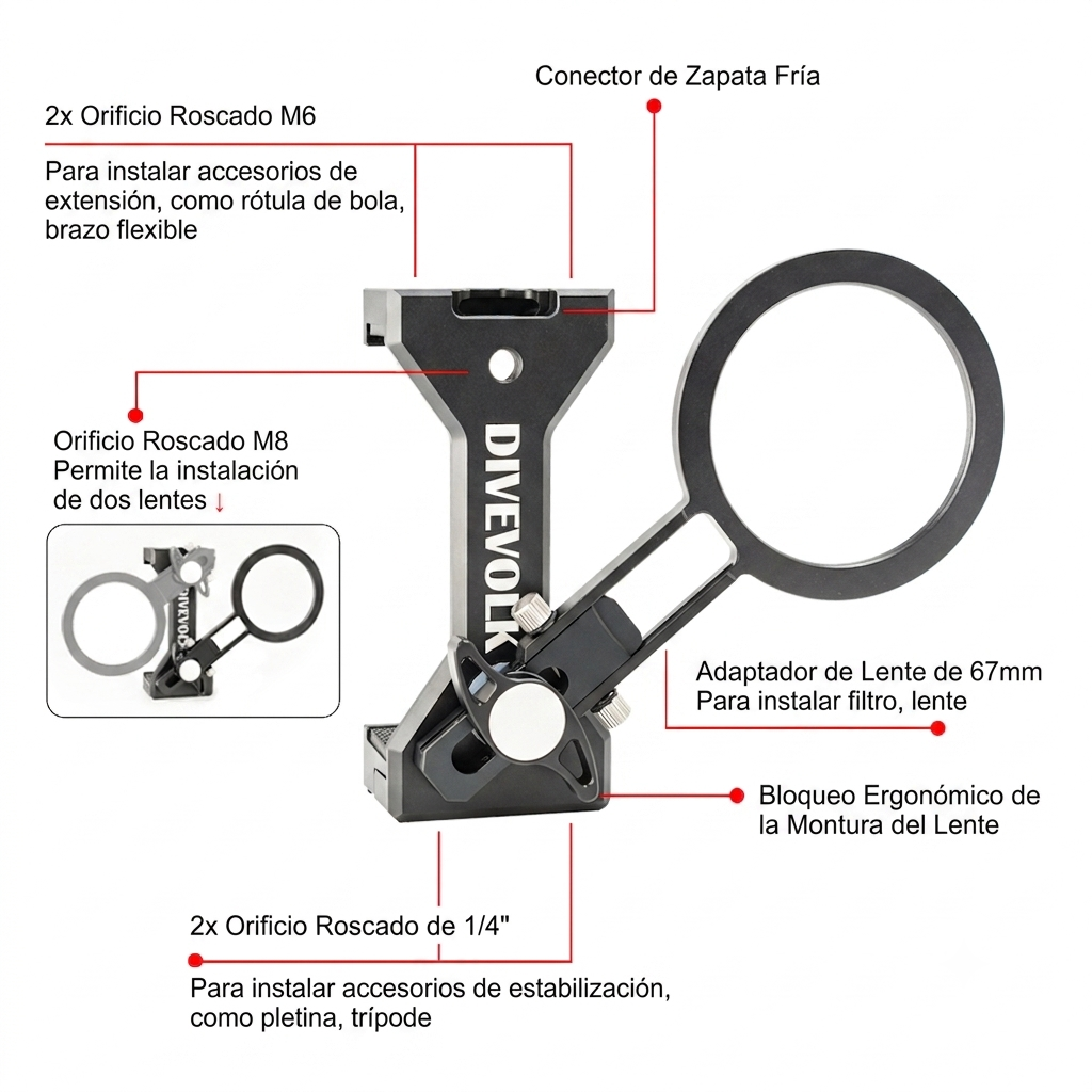 Extensor con brazo de 67 mm para lentes y filtros