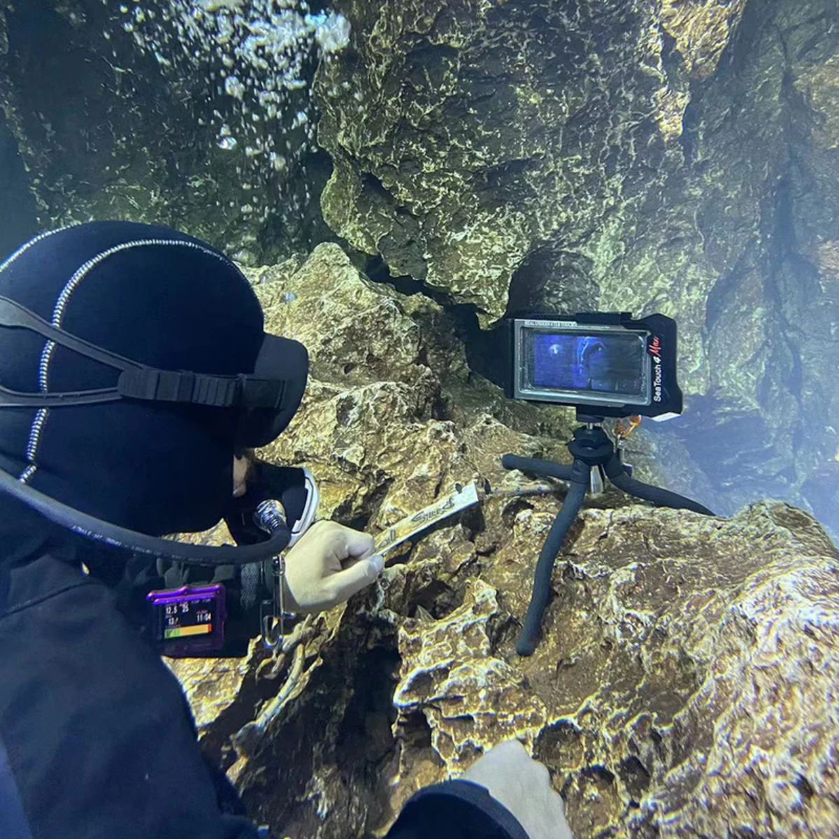 Cabezal de trípode ajustable para ajustes flexibles y precisos del ángulo de disparo en diversas situaciones bajo el agua.